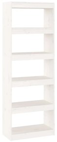 808174 vidaXL Bibliotecă/Separator cameră,alb,80x30x167,5 cm, lemn masiv pin