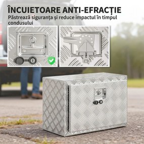 HOMCOM Cutie de Scule din Aluminiu cu Încuietoare și 2 Chei, Box de Depozitare 76L, Rezistentă și Impermeabilă, pentru Pickup Rulote Remorci, 60,9x35,5x40,6cm, Argintiu | Aosom Romania