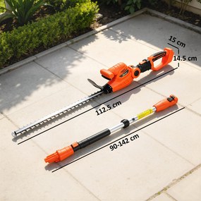 Outsunny Trimmer pentru Gard Viu pe Baterie 18V, Trimmer pentru Grădină cu 2 Baterii de 4Ah, Încărcător, Târnă Telescopică Reglabilă din Aluminiu, Lamă Cu Acțiune Dublă de 51cm pentru Ramuri, Portocaliu | Aosom Romania