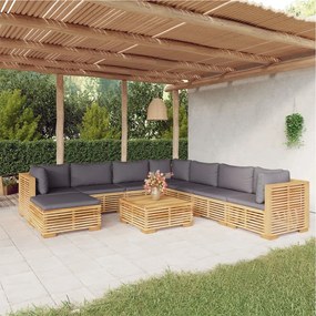 3100890 vidaXL Set mobilier grădină cu perne, 9 piese, lemn masiv de tec