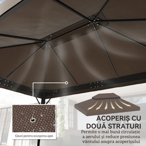 Outsunny Acoperiș de Schimb pentru Foișor 4x3 m cu 2 Niveluri pentru Grădină, Acoperire Rezistentă la Apă din Material Oxford 370g/㎡ Anti-UV 30+ cu Orificii de Drenaj, Cafeniu | Aosom Romania