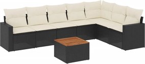 vidaXL Set mobilier de grădină cu perne, 8 piese, negru, poliratan
