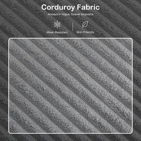 HOMCOM Divan 3 Locuri cu Pouf de Depozitare din Velur cu Nervuri 196x139x85 cm, Gri | Aosom Romania