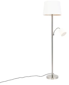 Lampă de podea clasică din oțel cu abajur alb și lampă de citit - Retro
