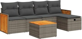 vidaXL Set mobilier grădină cu perne, 6 piese, gri, poliratan