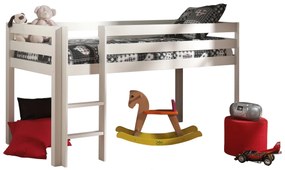 Pat înălțat pentru copii VIPACK Pino cu scară, 90 x 200 cm, alb, înălțime 115 cm
