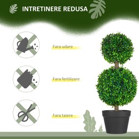 HOMCOM Arbore Buxus Artificial Sferic în Ghiveci 60 cm, Verde, Decorativ pentru Interior/Exterior, Rezistent la UV | Aosom Romania