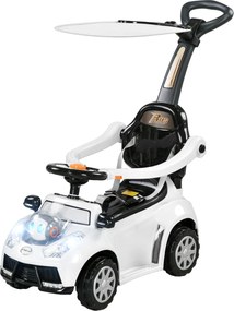 AIYAPLAY Mașinuță 2-în-1, acoperiș detașabil, lumini, muzică, claxon, plastic și metal, 96 x 39 x 90 cm, Alb/Negru | Aosom Romania