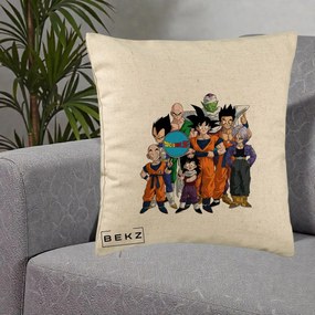 Perna Personalizata Dragon Ball Z Grup Complet, 40x40 cm, Bej, Husa Detasabila, Perna Inclusa, BEKZ®