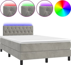 vidaXL Pat cu arcuri, saltea și LED, gri deschis, 120x200 cm, catifea