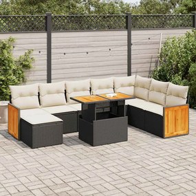 3327745 vidaXL Set canapele grădină perne 7 piese negru, poliratan/lemn acacia