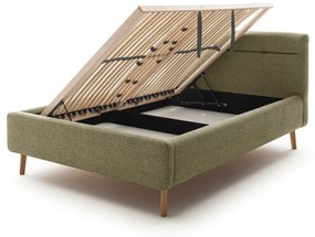 Pat matrimonial verde tapițat cu spațiu de depozitare cu somieră 140x200 cm Lotte – Meise Möbel