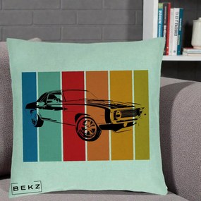 Perna Personalizata Masina Retro Muscle Car Grafic, 40x40 cm, Verde Menta, Husa Detasabila, Perna Inclusa, BEKZ®