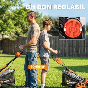 Outsunny Mașină de Tuns Iarba Electrică 1800W cu Lățime de Tăiere de 40cm, Funcție Mulching și Sac de 50L, Mâner Reglabil și Detașabil, 6 Niveluri de Tăiere, Gri Deschis | Aosom Romania