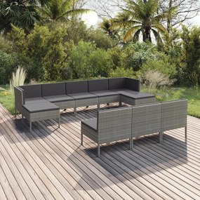 3094570 vidaXL Set mobilier de grădină cu perne, 10 piese, gri, poliratan