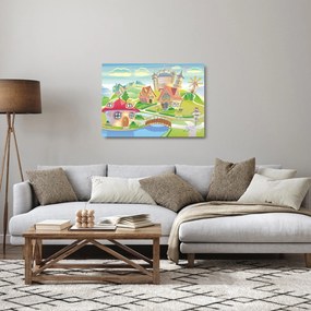 Tablou pe sticlă - Orășel colorat (70x50 cm)