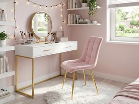 Scaun de masa SPLIT VELVET cu picioare aurii, roz deschis