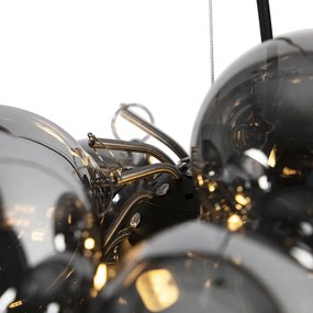 Lampă pendantă de design neagră cu sticlă fumurie rotundă cu 8 lumini - Uvas