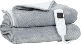 HOMCOM Pătură electrică 160x140 cm cu 5 niveluri de căldură, Gri | Aosom Romania