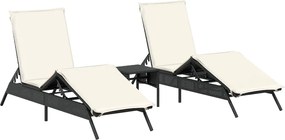 vidaXL Șezlonguri de plajă cu masă, 2 buc., negru, poliratan