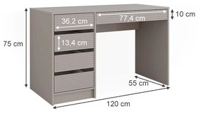 BIC202 - Masa de birou, 120 cm, home office cu 5 sertare - Crem