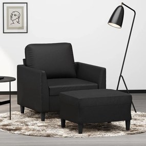 Fotoliu canapea cu taburet, negru, 60 cm, piele ecologica Negru, 80 x 77 x 80 cm