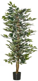 HOMCOM Plantă Ficus Falsă, Plantă Înaltă de 150cm, Plantă Artificială Decorativă pentru Interior și Exterior, Ø17x14.5 cm, Verde | Aosom Romania