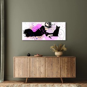 Tablou - Femeia cu pisică neagră (120x50 cm)