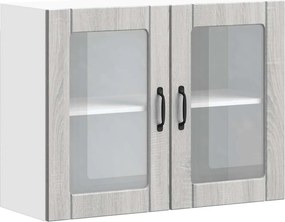 vidaXL Dulap bucătărie cu ușă sticlă Lucca lemn prelucrat gri Sonoma