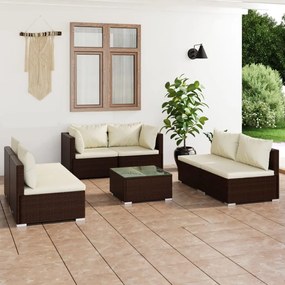 3102226 vidaXL Set mobilier de grădină cu perne, 7 piese, maro, poliratan