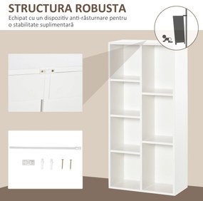 HOMCOM Bibliotecă din Lem Stil Vintage Cubica cu 7 Suporturi Diferite din MDF pentru Casă și Birou, 50x24x106 cm, Alb | Aosom Romania