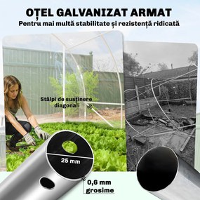 Outsunny Seră de Grădină Tip Tunel 3x4x2 m cu 2 Uși Rulabile, Seră pentru Grădină cu 4 Suporturi Diagonale, Cadru din Oțel și Acoperiș din PE, pentru Legume, Flori, Fructe, Anti-UV, Transparentă | Aosom Romania
