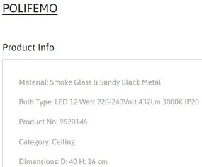 Plafoniera LED design modern POLIFEMO fumuriu, 40cm