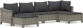 vidaXL Set mobilier de grădină cu perne, 6 piese, gri, poliratan
