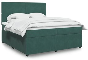 3294727 vidaXL Pat box spring cu saltea, verde închis, 200x200 cm, catifea