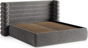 Pat matrimonial gri tapițat cu spațiu de depozitare cu somieră 160x200 cm Mount – Micadoni