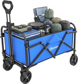 Outsunny Cărucior de grădină pliabil cu roţi mâner reglabil sarcină 68 kg pentru campanie cumpărături 81x45x89 cm albastru | Aosom Romania