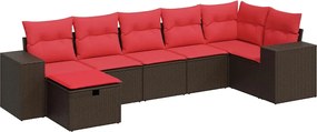 vidaXL Set canapele de grădină cu perne, 7 piese, maro, poliratan