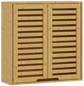 HOMCOM Dulap de Baie cu Raft Intern Reglabil și Uși Tip Lamă, din Bambus, 60x20x60 cm, Culoare Lemn | Aosom Romania