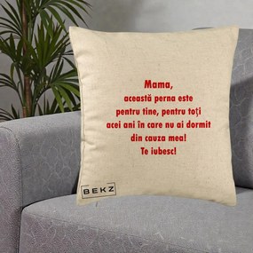 Cadou pentru Mama - Perna Personalizata Perna pentru Mama, 40x40 cm, Bej, Husa Detasabila, Perna Inclusa, BEKZ®
