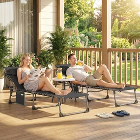 Outsunny Set de 2 Șezlonguri de Grădină Pliabile, Reglabile pe 5 Niveluri, cu Perne, Șezlonguri Textilenă cu Buzunar Lateral, Mâner, pentru Plajă, Piscină, 57x200x38 cm, Negru | Aosom Romania