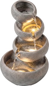 Outsunny Fântână de exterior din rășină, 4 niveluri, cu iluminare LED, aspect piatră 35 x 32 x 50 cm | Aosom Romania