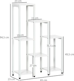Outsunny Suport pentru flori, suport plante, 7 niveluri, pentru interior și exterior, oțel, alb, 65 x 23 x 94,5cm | Aosom Romania