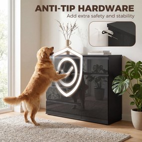 HOMCOM Sideboard modern, sideboard de depozitare cu 5 sertare, raft reglabil, ușă Soft-Close, negru lucios | Aosom Romania