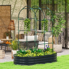 Outsunny Pat înălțat cu spalier, jardiniere metalice cu mănuși cutie de grădină 160 x 90 x 180 cm, Gri închis | Aosom Romania