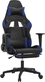 vidaXL Scaun de gaming masaj/suport picioare negru/albastru piele eco