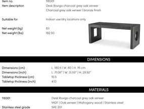 Birou LUX design modern Rovigo, gri carbune