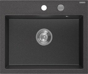 Mexen Oscar chiuvetă de granit cu 1 compartiment 580 x 490 mm, neagră cu pete, sifon crom - 6519581000-76