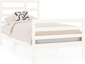vidaXL Cadru de pat single, alb, 90x190 cm, lemn masiv
