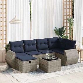 vidaXL Set canapele de grădină, 7 piese, cu perne, gri, poliratan